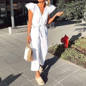 Zara White Puff Sleeve Jumpsuit Bloggers Fav